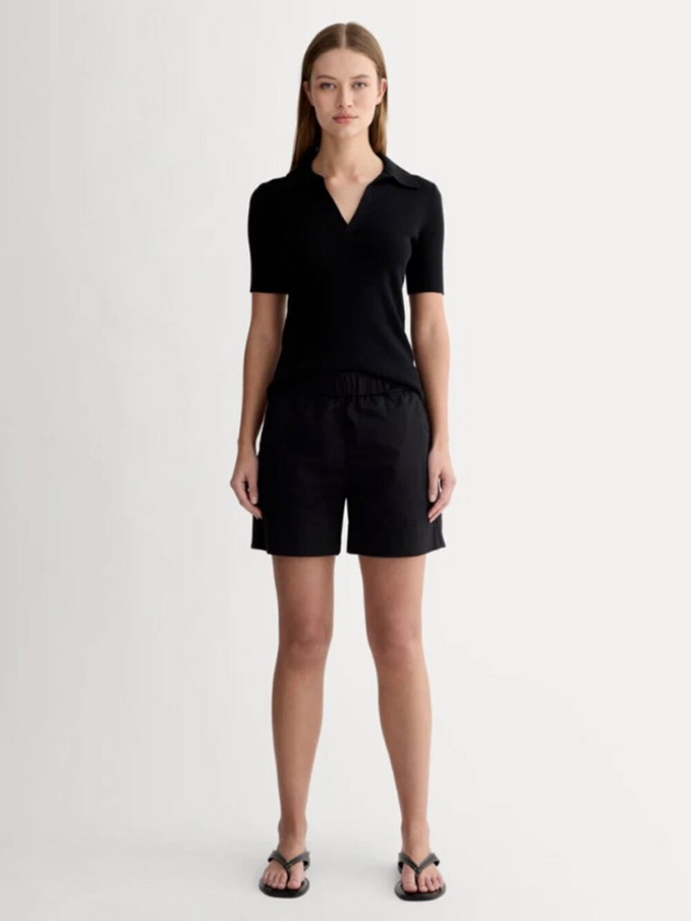 Everlane The Easy Short Black High Rise Elastic Waist Organic Cotton size 2 - Picture 2 of 7